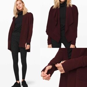 Lululemon Sit In Lotus 100% Merino Wool Wrap Cardigan Sweater Garnet Womens Sz 8